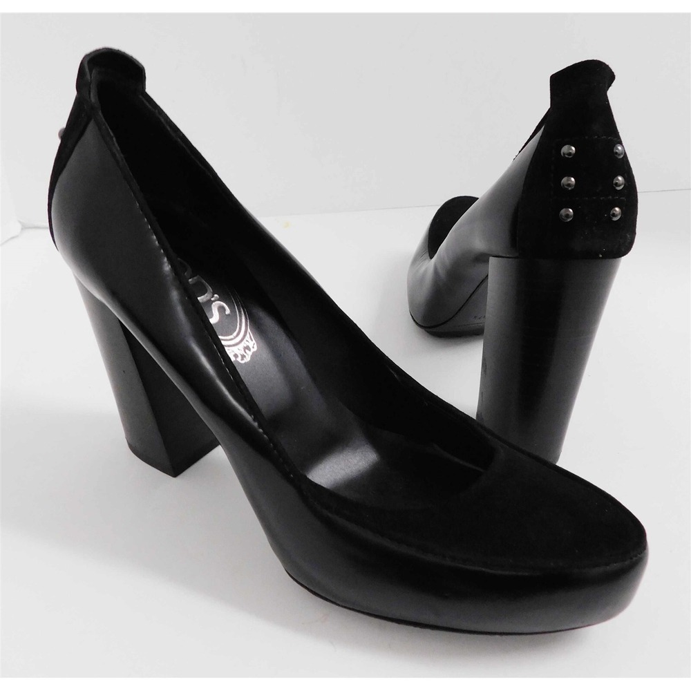 Tod's Black Leather Suede High Heel Pumps Italy 37.5‎